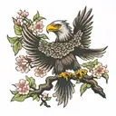 Albanian eagle and sakura tree tattoo design idea
