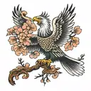 Albanian eagle and sakura tree tattoo design idea