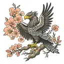 Albanian eagle and sakura tree tattoo design idea