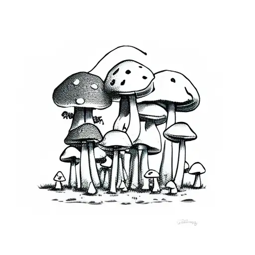 mushrooms with snoopy sleeping under them tattoo design idea