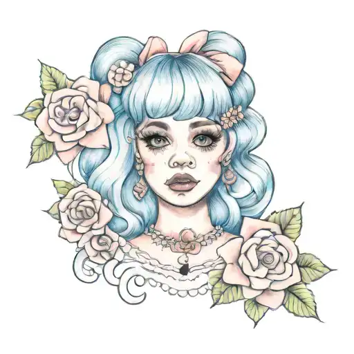 a unique tattoo like melanie martinez tattoos colored, cute and surreal suitable for shoulder tattoo design idea