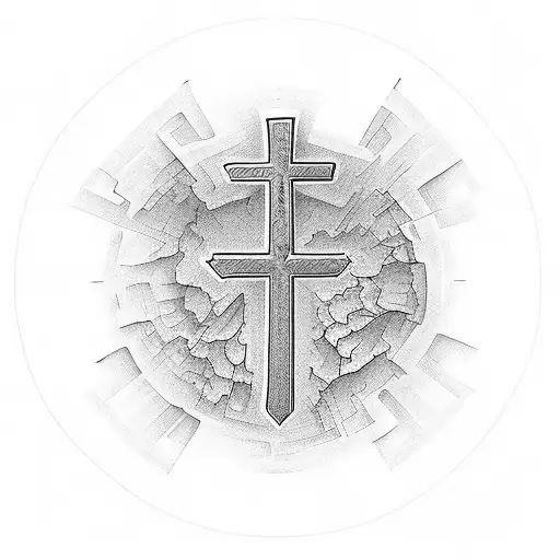 cross earthquake tattoo design idea