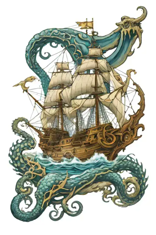 kraken sea blue tringle warship tattoo design idea