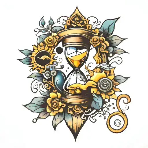 sideways hourglass with sun and moon  tattoo design idea