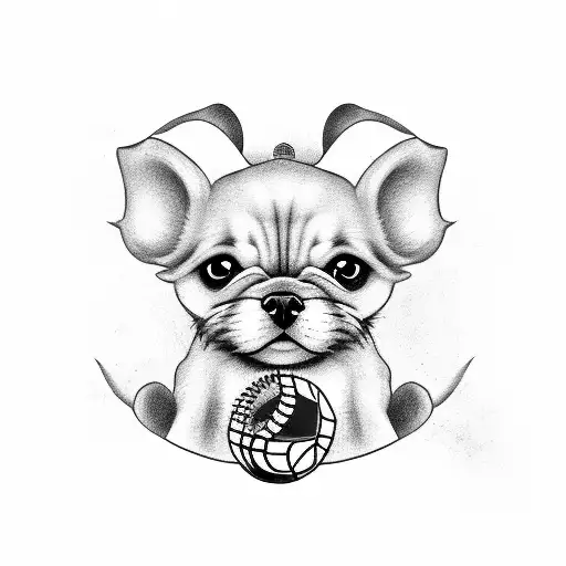 chinese fu dog holding a seattle mariners logo ball tattoo design idea