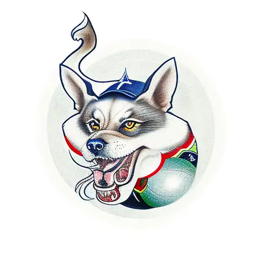 chinese fu dog holding a seattle mariners logo ball tattoo design idea