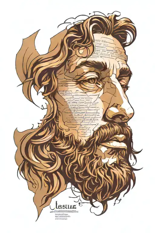 half of jesus face and half of a poem  tattoo design idea