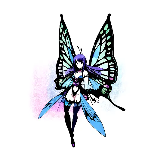 Butterfly with electric blue eyes japanese demon design on its wings tattoo design idea