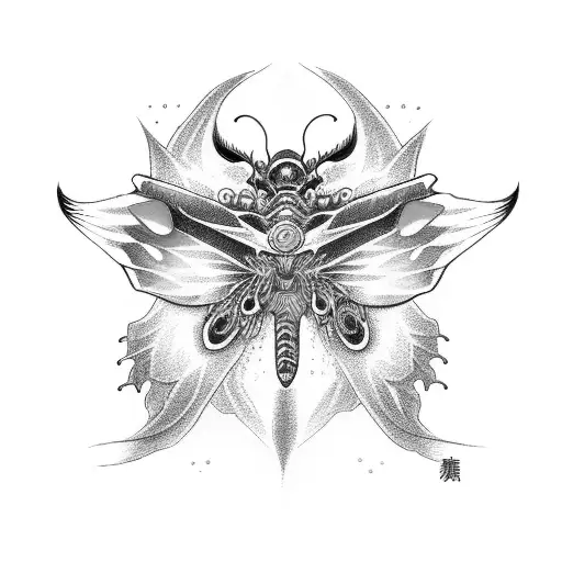 Butterfly with electric blue eyes japanese demon design on its wings tattoo design idea