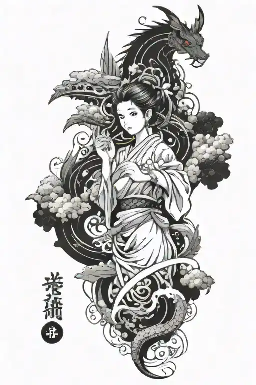 Japanese anime theme sleeve tattoo design idea