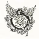 angel falling into black hole tattoo design idea