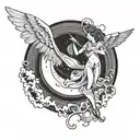 angel falling into black hole tattoo design idea