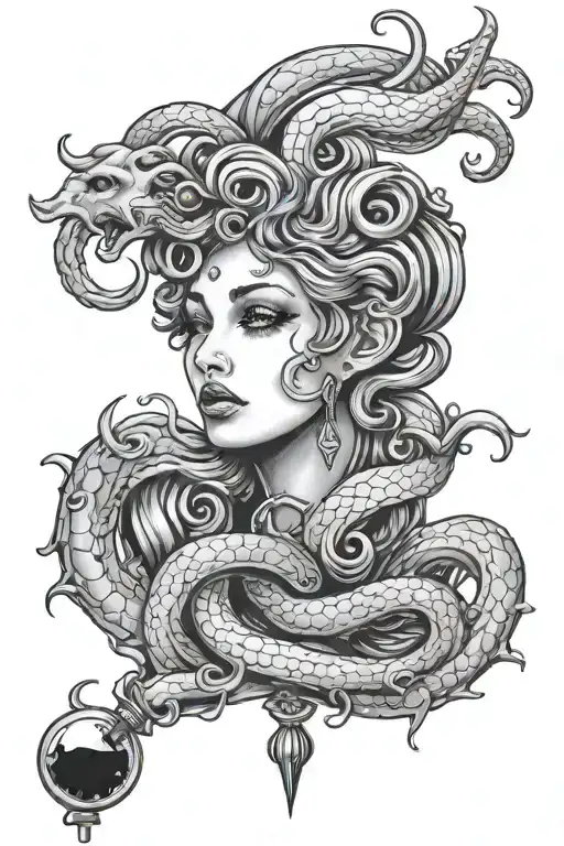 semicolon and safetypin and Medusa tattoo design idea