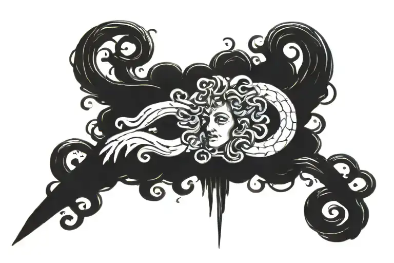semicolon and safetypin and Medusa tattoo design idea