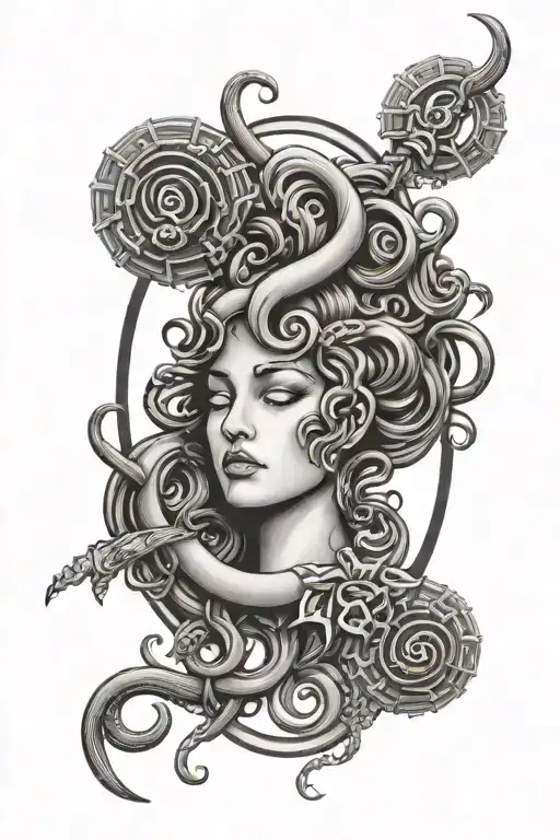 semicolon and safetypin and Medusa tattoo design idea