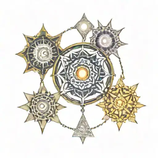 7 chakras radiating light tattoo design idea