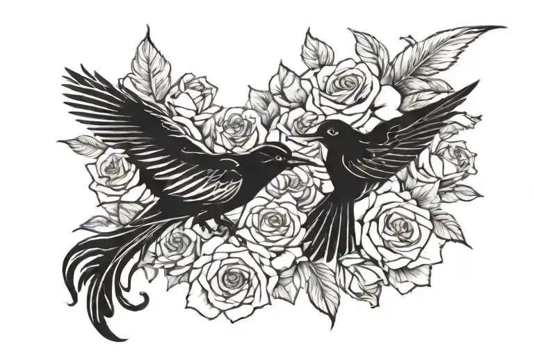 Bird, feather,Gemini,roses tattoo design idea