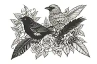 Bird, feather,Gemini,roses tattoo design idea