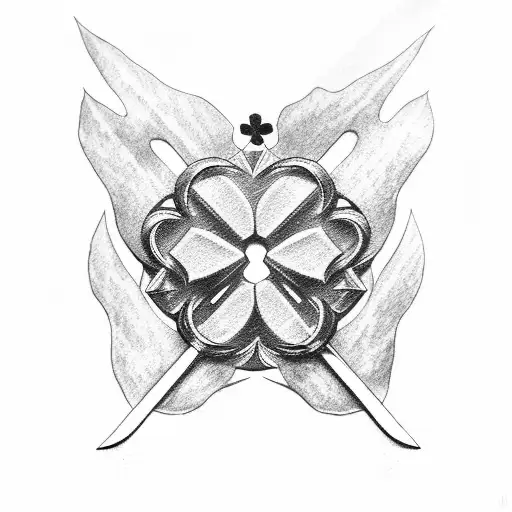 combine a five leafed clover and a wide sword tattoo design idea