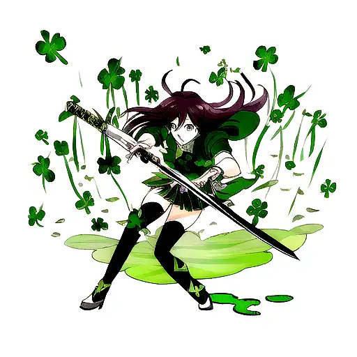 combine a five leafed clover and a wide sword tattoo design idea