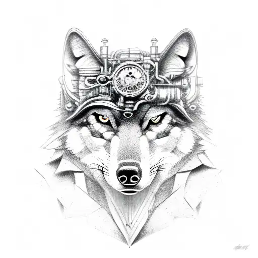 steampunk wolf tattoo design idea