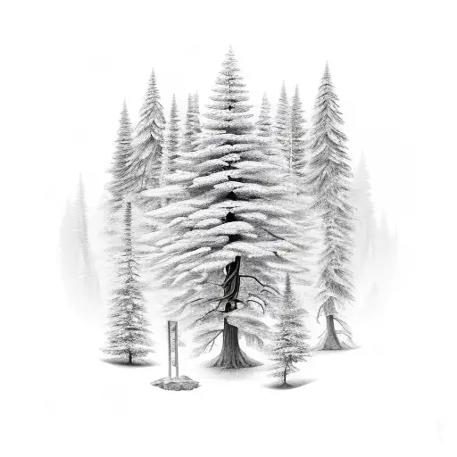 rock pathway to pine tree  tattoo design idea