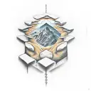 rock pathway to pine tree  tattoo design idea