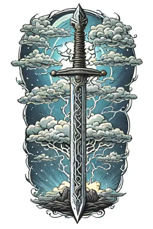 sword electricity stormy sky tattoo design idea