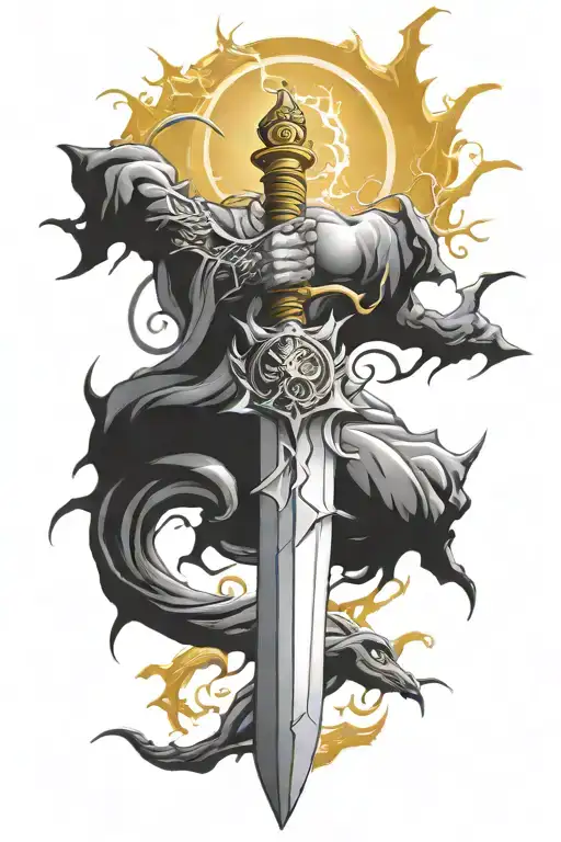 electricity circling sword tattoo design idea