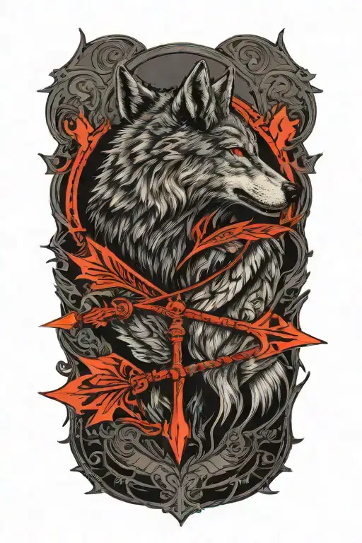 wolf howling arrows tattoo design idea