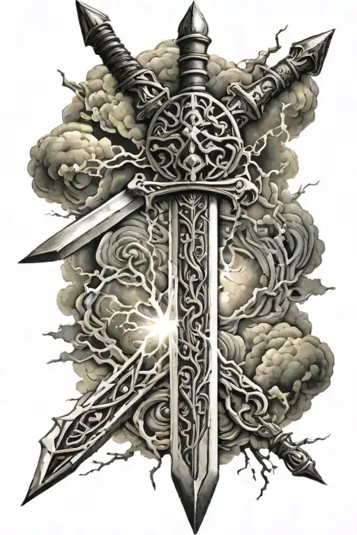 sword electricity stormy sky tattoo design idea