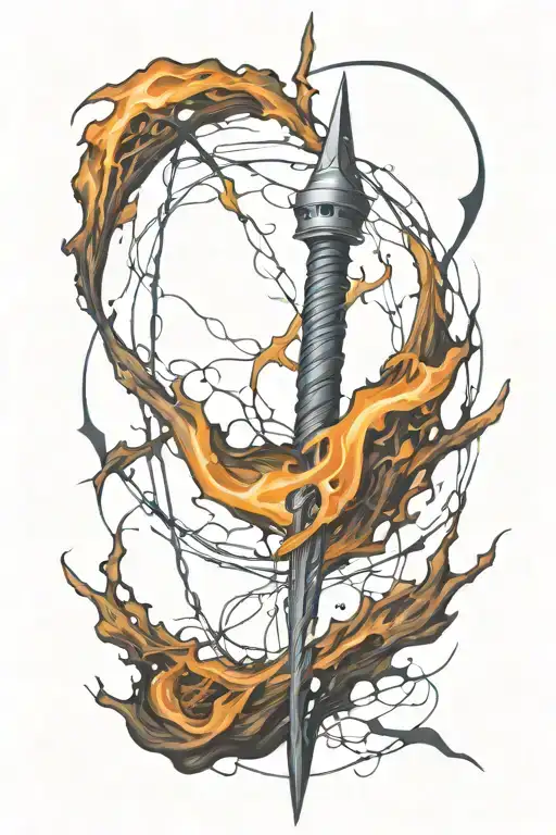 electricity circling spear tattoo design idea