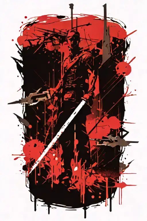 battlefield with warriors virtical sword tattoo design idea