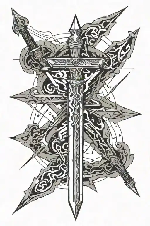 sword electricity stormy sky tattoo design idea