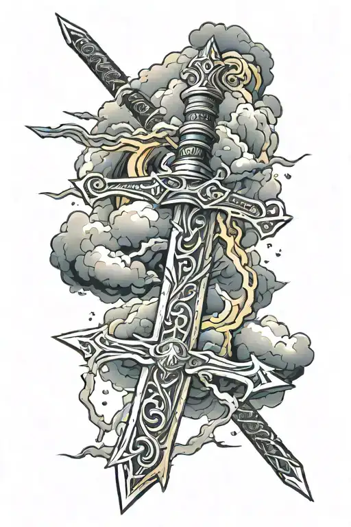 sword electricity stormy sky tattoo design idea