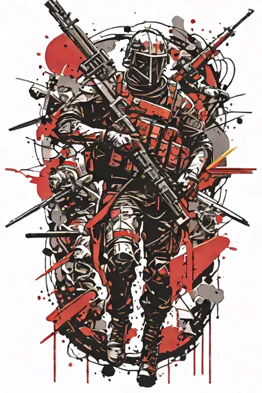 battlefield with warriors virtical sword tattoo design idea