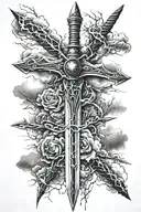 sword electricity stormy sky tattoo design idea