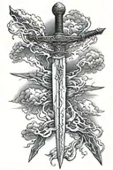 sword electricity stormy sky tattoo design idea