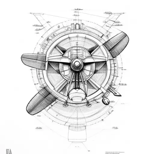 An engineer's blueprint of a vintage airplane tattoo design idea