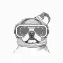 A dog wearing aviator goggles and scarf, sitting in a cockpit tattoo design idea