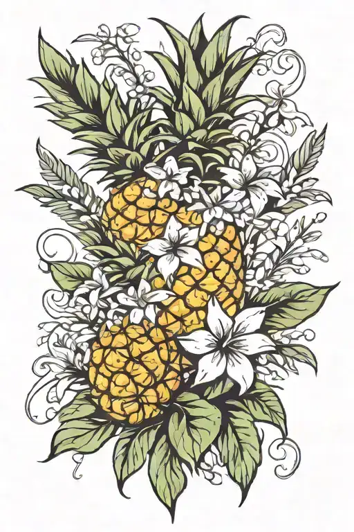 pineapple and lilly of the valley intertwined tattoo design idea
