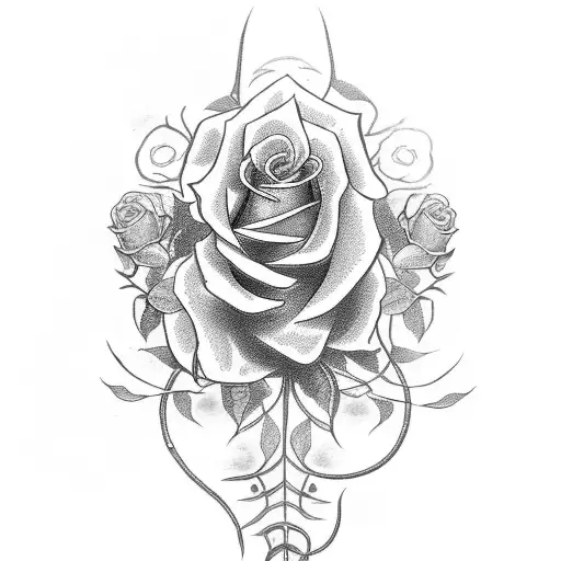 Dotwork "Ace Of Spades Card With Roses And Vines" Tattoo Idea BlackInk AI