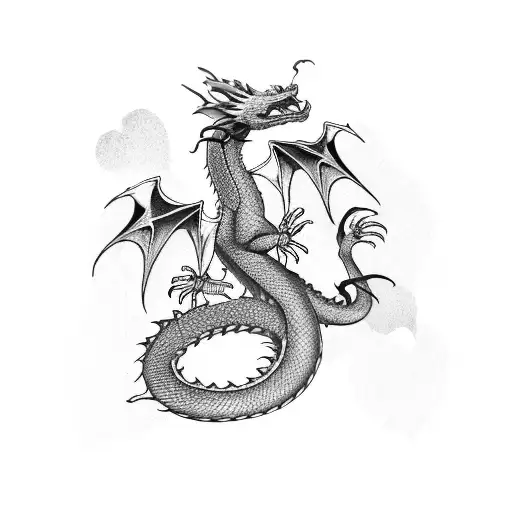 Dragon with japanese hearts tattoo design idea