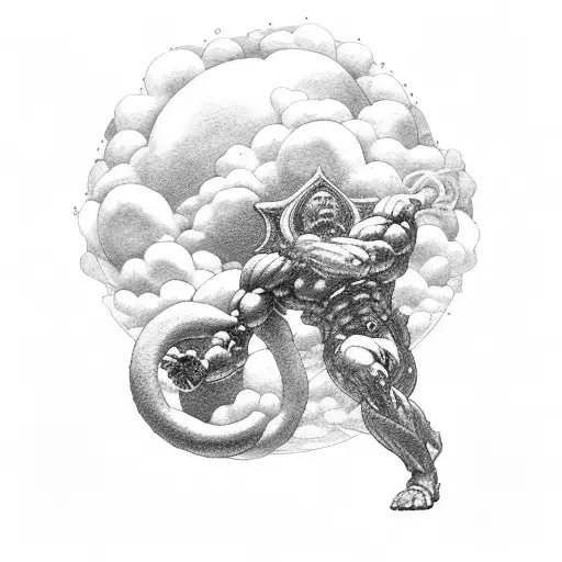 The Titan, Atlas, Holding the celestial sky, whilst kneeling down on clouds. tattoo design idea