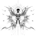 Icarus falling from sun, wings melting and feathers falling. tattoo design idea