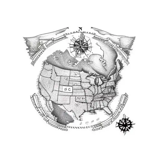 map of nj with compass tattoo design idea