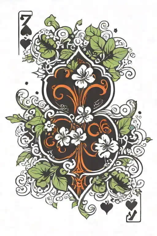 Playing card 7 of clubs but instead of clubs a four leaf clover tattoo design idea