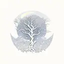 Mountain, moon ، leafless tree with roots tattoo design idea