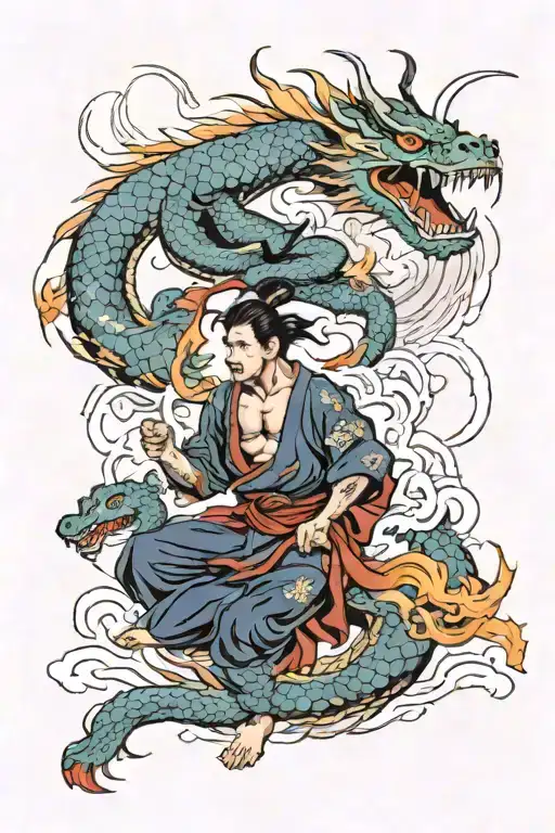A man who fights dragons in Japanese mythology that includes lightning. tattoo design idea
