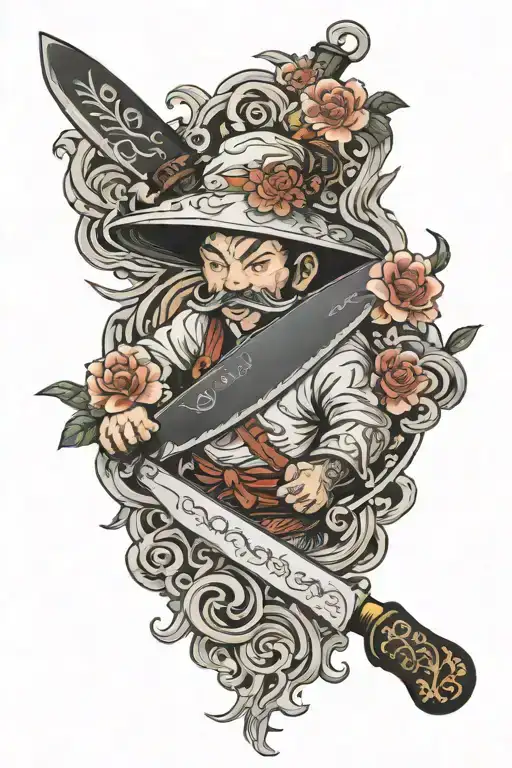 frying pan chef knife tattoo design idea